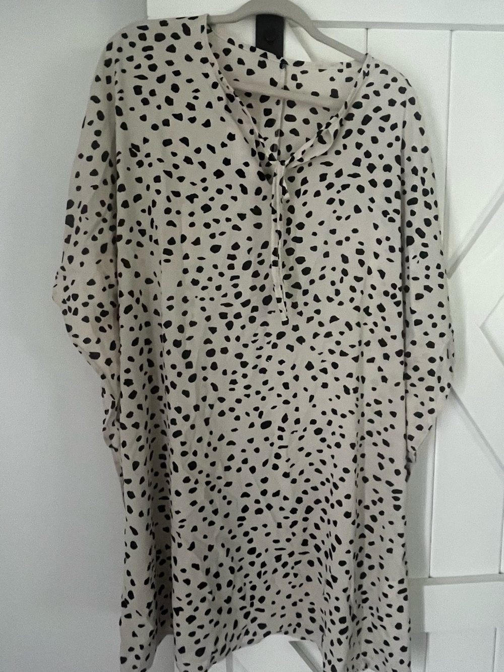 Women's Beige Spot Print Tie-Neck Dress